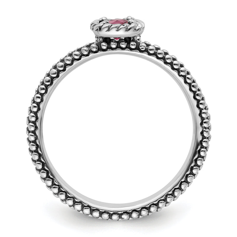 Sterling Silver Stackable Expressions Checker Cut Pink Tourmaline Ring