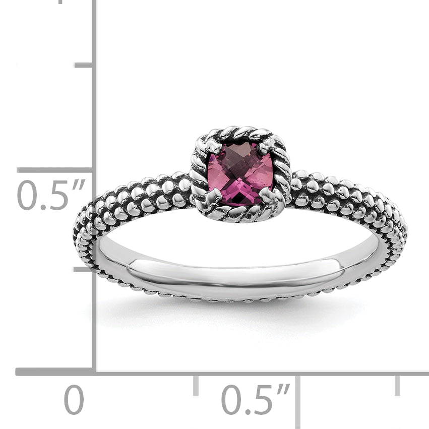 Sterling Silver Stackable Expressions Checker Cut Pink Tourmaline Ring