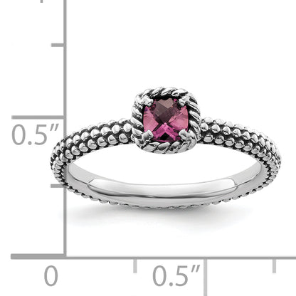 Sterling Silver Stackable Expressions Checker Cut Pink Tourmaline Ring