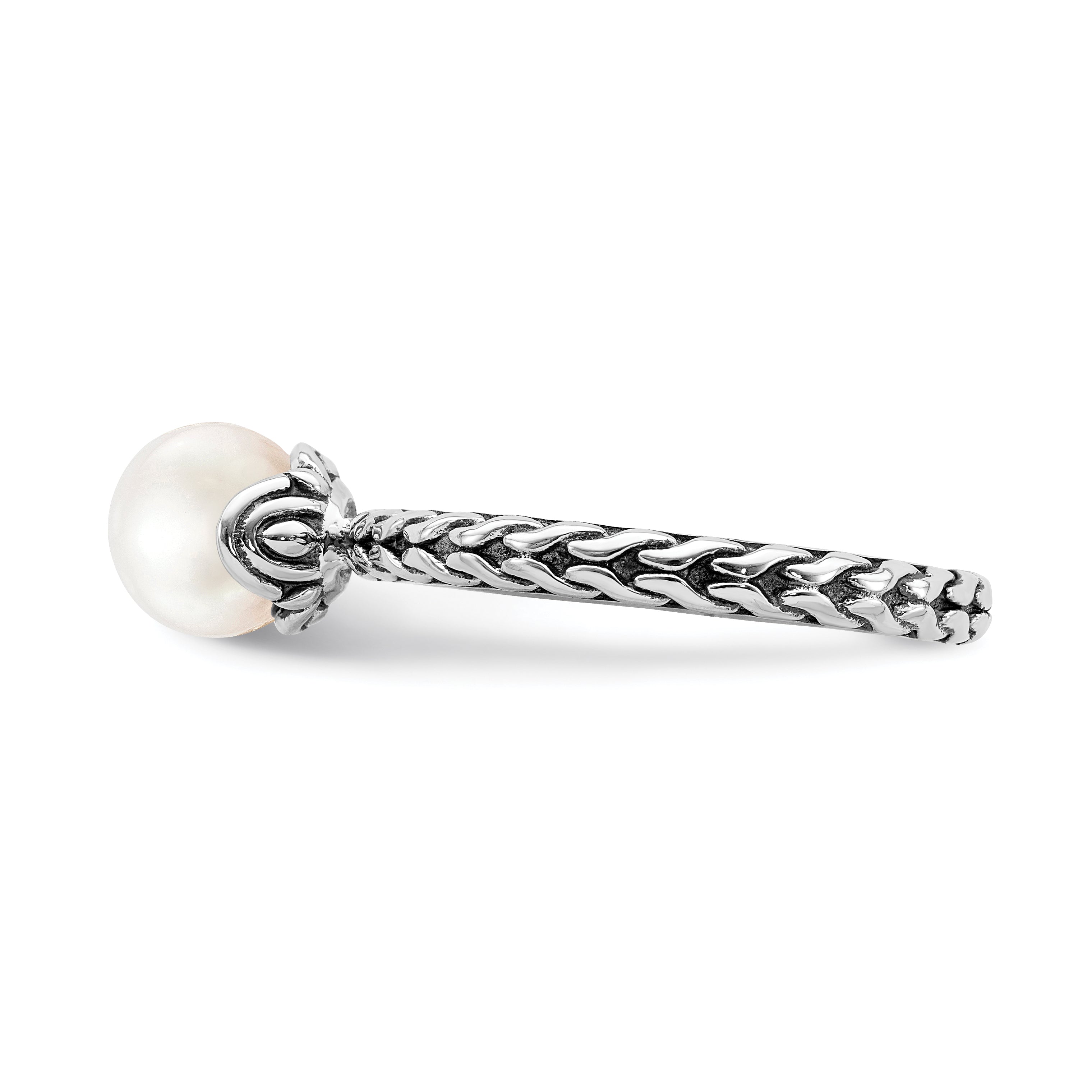 Sterling Silver Stack Exp. 7.0 7.5mm White Fw Cultured Pearl Ring