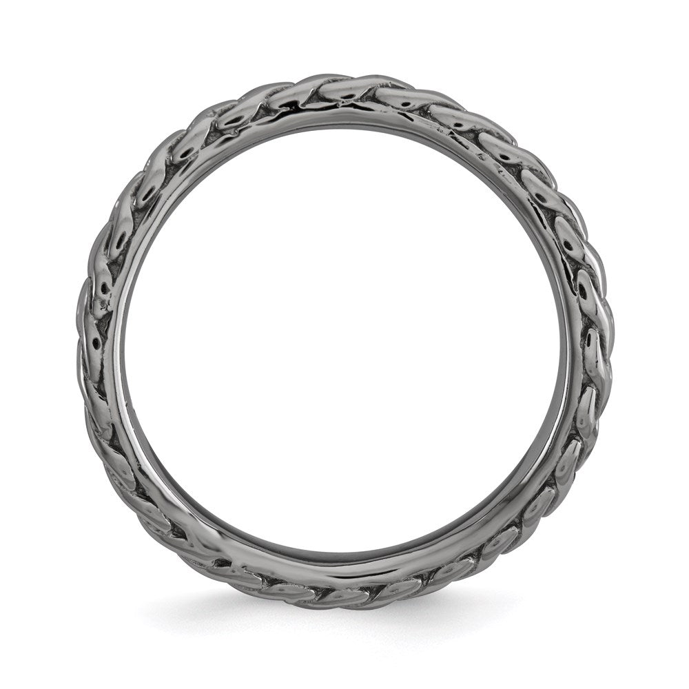 Sterling Silver Stackable Expressions Polished Black Plated Wave Ring