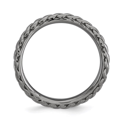 Sterling Silver Stackable Expressions Polished Black Plated Wave Ring