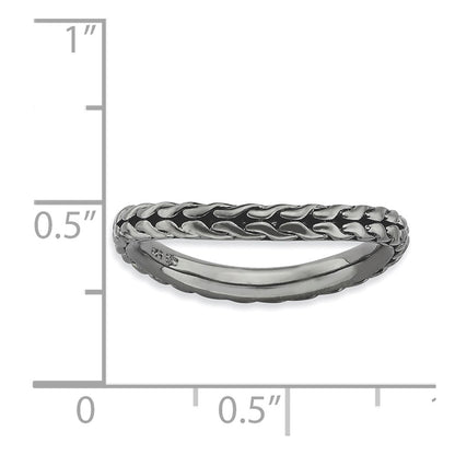 Sterling Silver Stackable Expressions Polished Black Plated Wave Ring