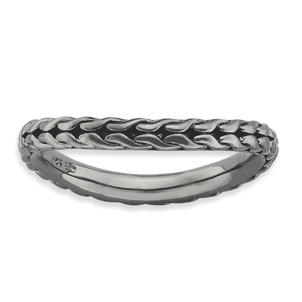 Sterling Silver Stackable Expressions Polished Black Plated Wave Ring