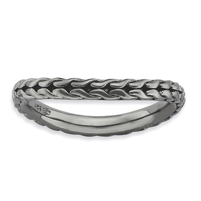 Sterling Silver Stackable Expressions Polished Black Plated Wave Ring