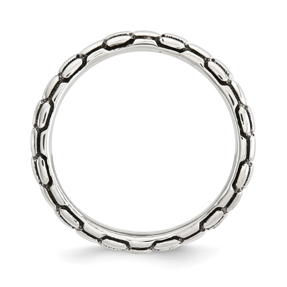 Sterling Silver Stackable Expressions Polished Antiqued Wave Ring