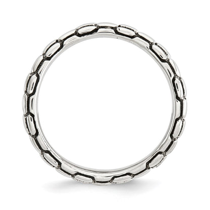 Sterling Silver Stackable Expressions Polished Antiqued Wave Ring