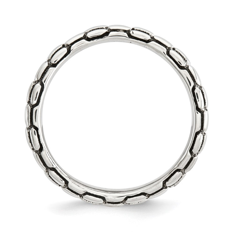 Sterling Silver Stackable Expressions Polished Antiqued Wave Ring