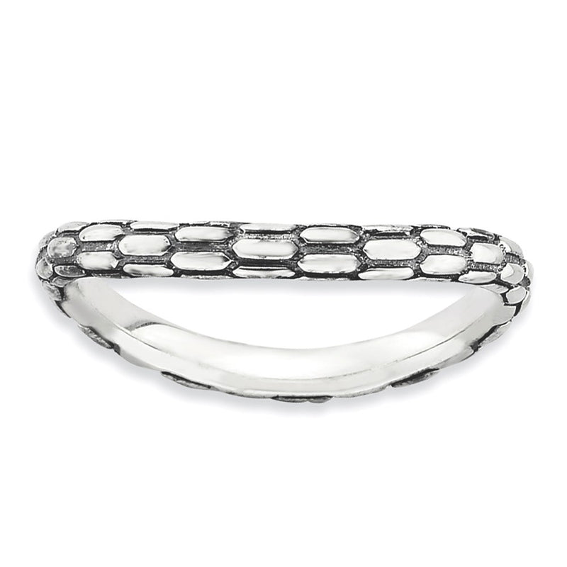 Sterling Silver Stackable Expressions Polished Antiqued Wave Ring
