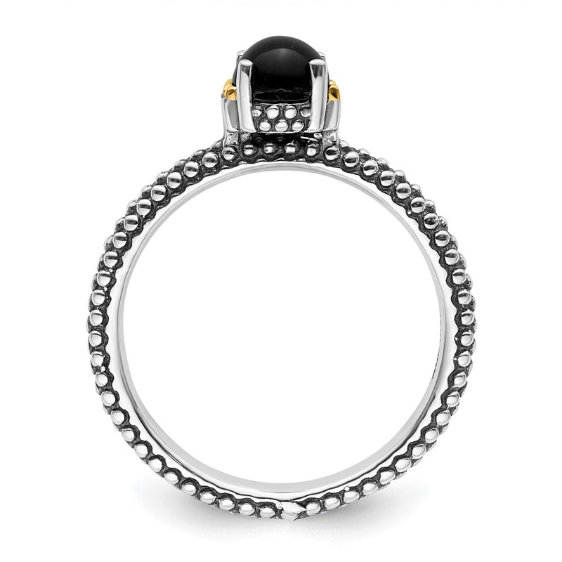 14K/Silver Two Tone Sterling Silver & 14K Stackable Expressions Onyx Antiqued Ring