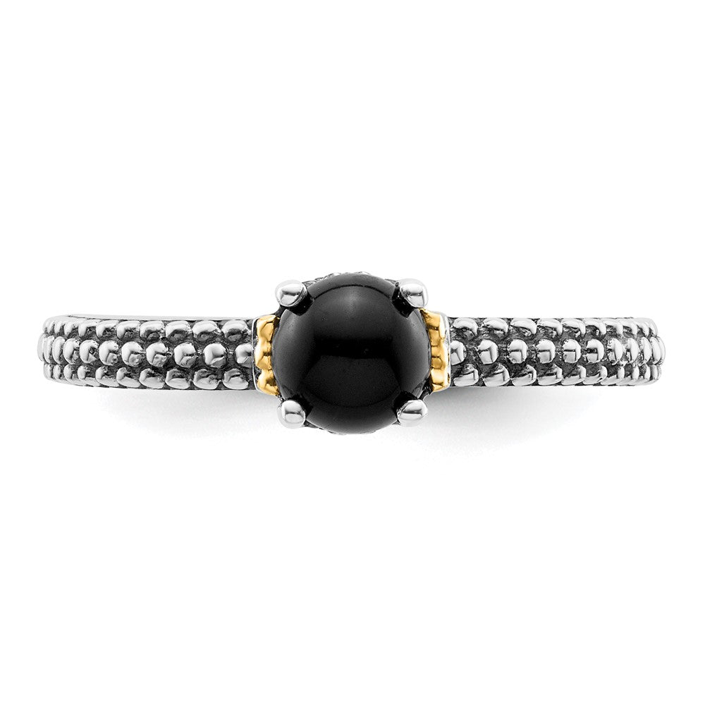 14K/Silver Two Tone Sterling Silver & 14K Stackable Expressions Onyx Antiqued Ring
