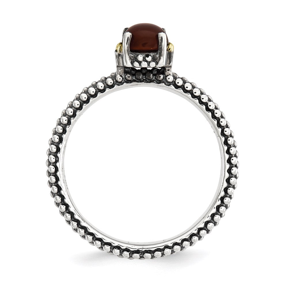 14K/Silver Two Tone Sterling Silver & 14K Stackable Expressions Red Agate Antiqued Ring (Size 8 Only)