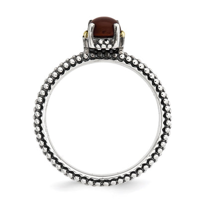 14K/Silver Two Tone Sterling Silver & 14K Stackable Expressions Red Agate Antiqued Ring (Size 8 Only)