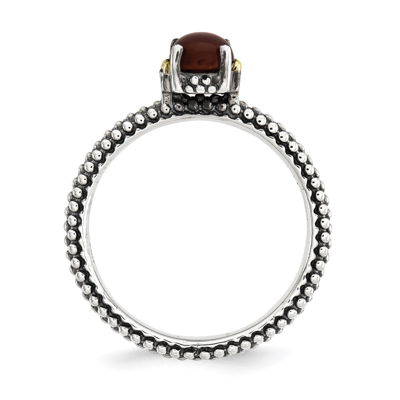 14K/Silver Two Tone Sterling Silver & 14K Stackable Expressions Red Agate Antiqued Ring (Size 8 Only)