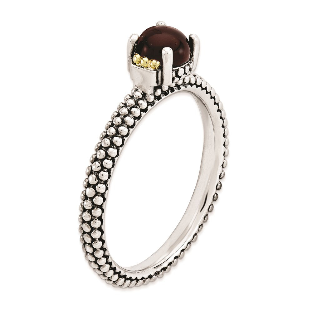 14K/Silver Two Tone Sterling Silver & 14K Stackable Expressions Red Agate Antiqued Ring (Size 8 Only)