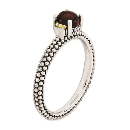 14K/Silver Two Tone Sterling Silver & 14K Stackable Expressions Red Agate Antiqued Ring (Size 8 Only)