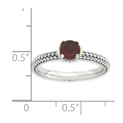 14K/Silver Two Tone Sterling Silver & 14K Stackable Expressions Red Agate Antiqued Ring (Size 8 Only)