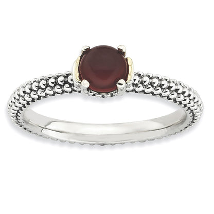 14K/Silver Two Tone Sterling Silver & 14K Stackable Expressions Red Agate Antiqued Ring (Size 8 Only)