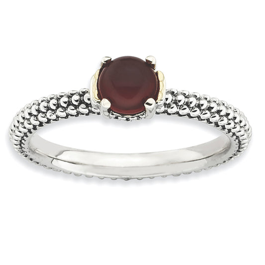 14K/Silver Two Tone Sterling Silver & 14K Stackable Expressions Red Agate Antiqued Ring (Size 8 Only)