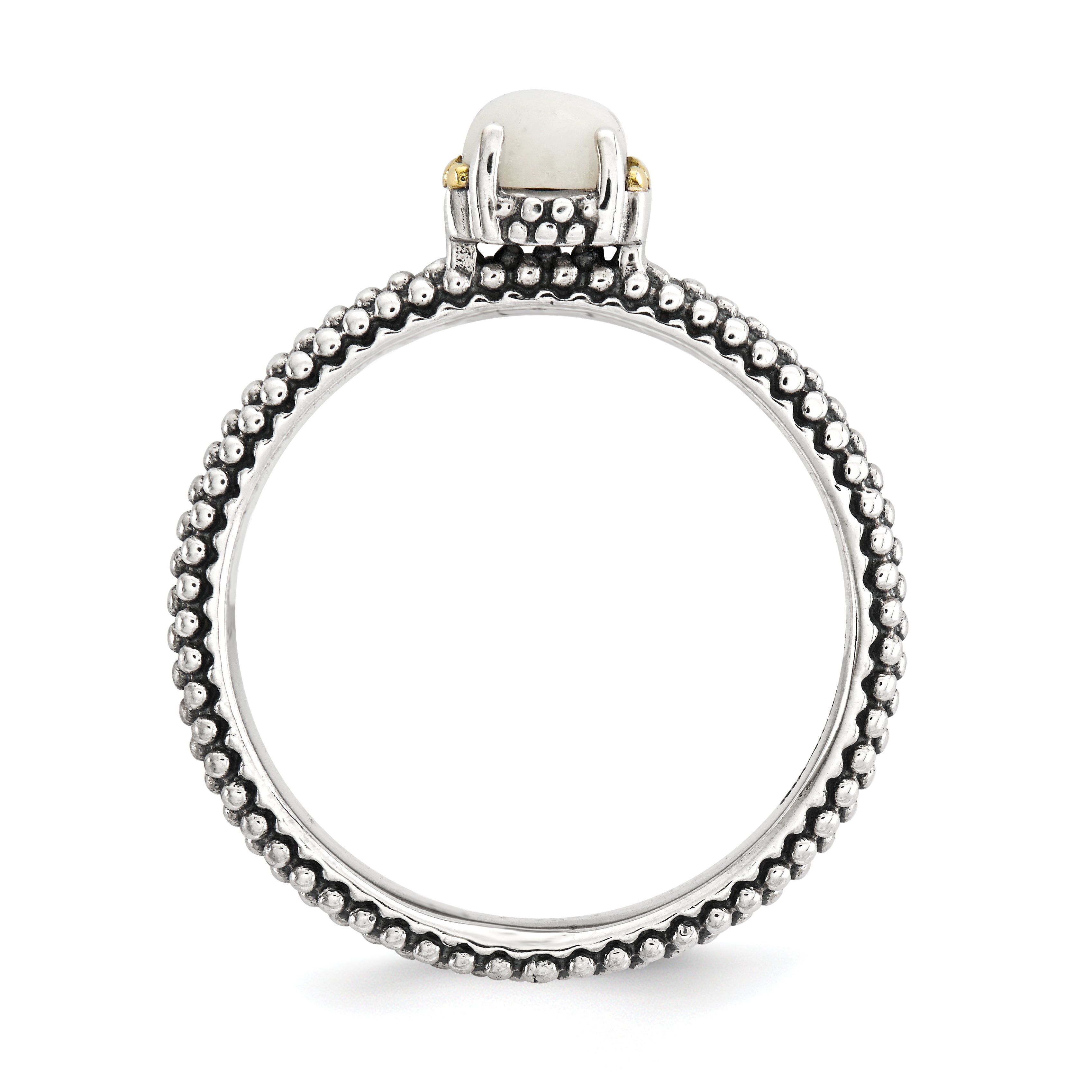 14K/Silver Two Tone Sterling Silver & 14K Stackable Expressions White Agate Antiqued Ring (Size 7 Only)