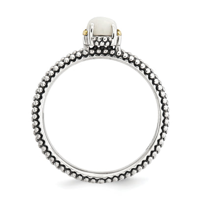 14K/Silver Two Tone Sterling Silver & 14K Stackable Expressions White Agate Antiqued Ring (Size 7 Only)
