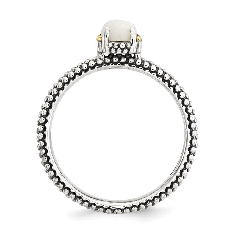 14K/Silver Two Tone Sterling Silver & 14K Stackable Expressions White Agate Antiqued Ring (Size 7 Only)