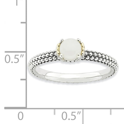 14K/Silver Two Tone Sterling Silver & 14K Stackable Expressions White Agate Antiqued Ring (Size 7 Only)