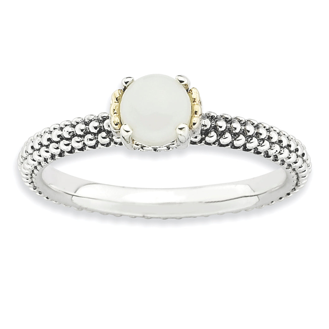 14K/Silver Two Tone Sterling Silver & 14K Stackable Expressions White Agate Antiqued Ring (Size 7 Only)