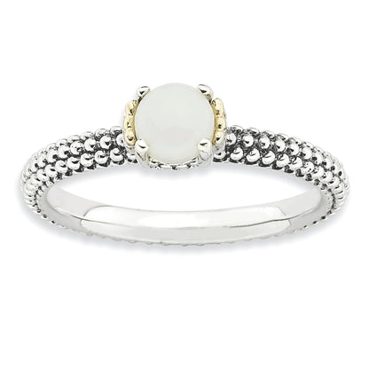 14K/Silver Two Tone Sterling Silver & 14K Stackable Expressions White Agate Antiqued Ring (Size 7 Only)