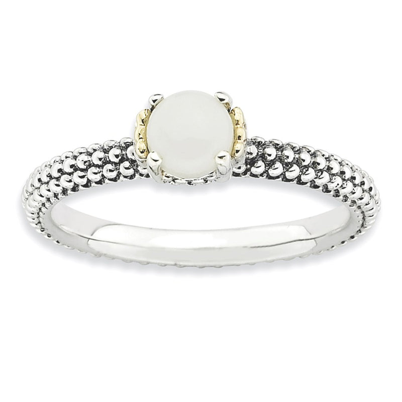 14K/Silver Two Tone Sterling Silver & 14K Stackable Expressions White Agate Antiqued Ring (Size 7 Only)