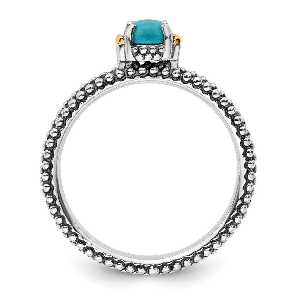 14K/Silver Two Tone Sterling Silver & 14K Stackable Expressions Turquoise Antiqued Ring