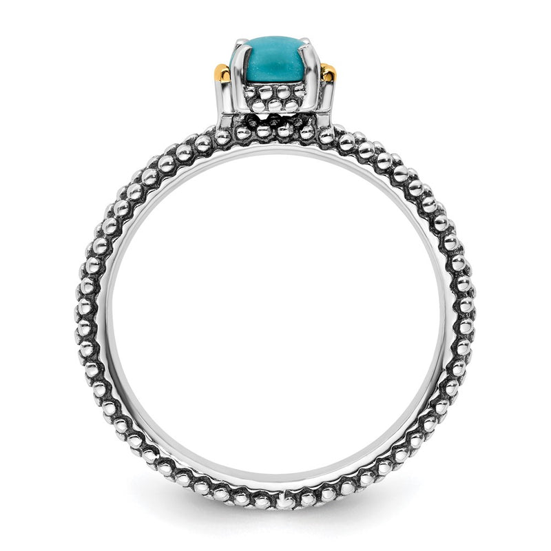 14K/Silver Two Tone Sterling Silver & 14K Stackable Expressions Turquoise Antiqued Ring