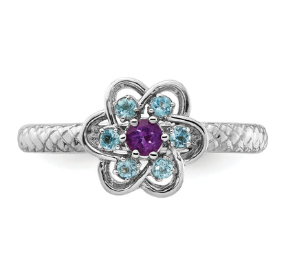 Sterling Silver Stackable Expressions Amethyst & Blue Topaz Ring