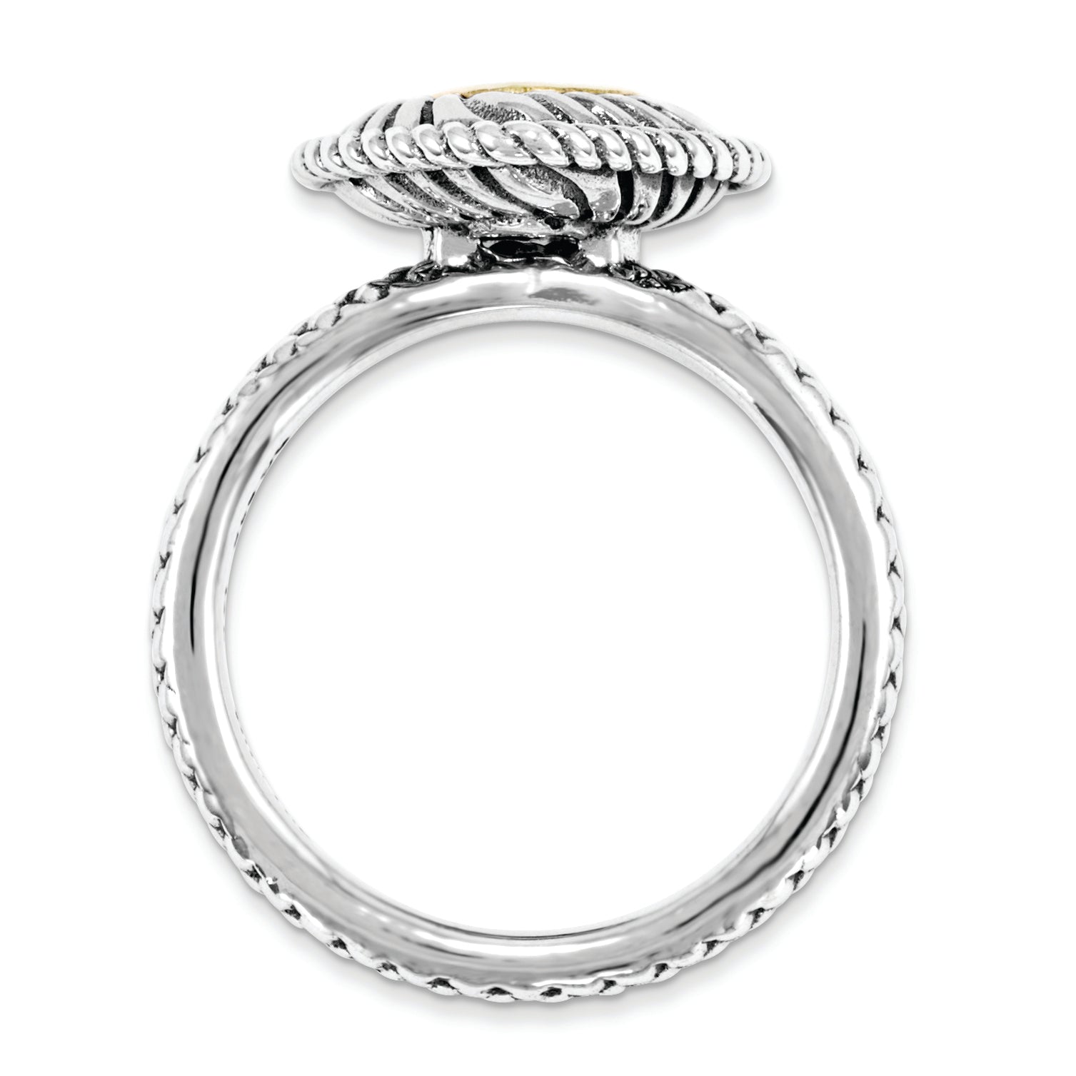 14K/Silver Two Tone Sterling Silver & 14K Stackable Expressions Rhod. Garnet Antiqued Ring (Size 5 Only)