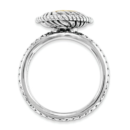 14K/Silver Two Tone Sterling Silver & 14K Stackable Expressions Rhod. Garnet Antiqued Ring (Size 5 Only)
