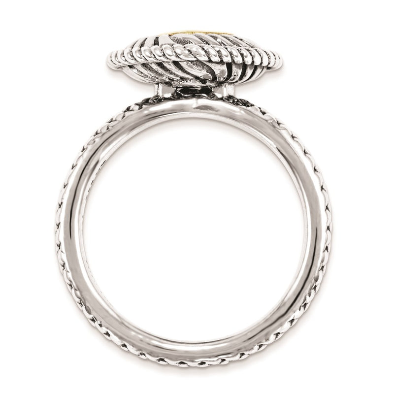 14K/Silver Two Tone Sterling Silver & 14K Stackable Expressions Rhod. Garnet Antiqued Ring (Size 5 Only)