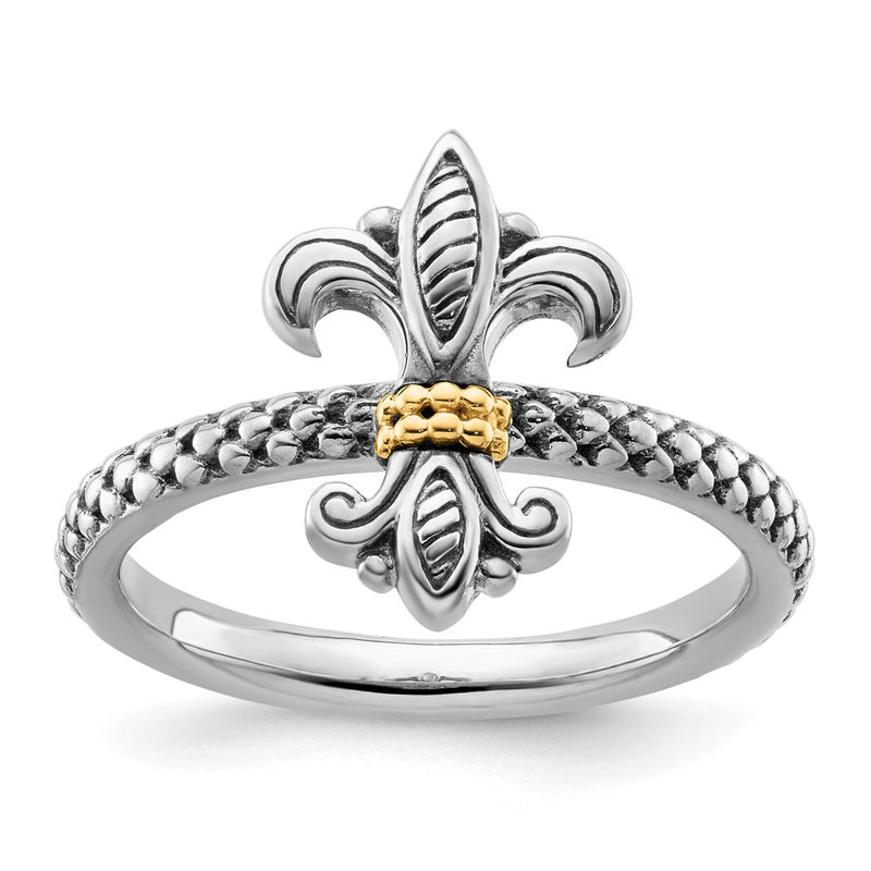 14K/Silver Two Tone Sterling Silver & 14K Stackable Expressions Antiqued Ring