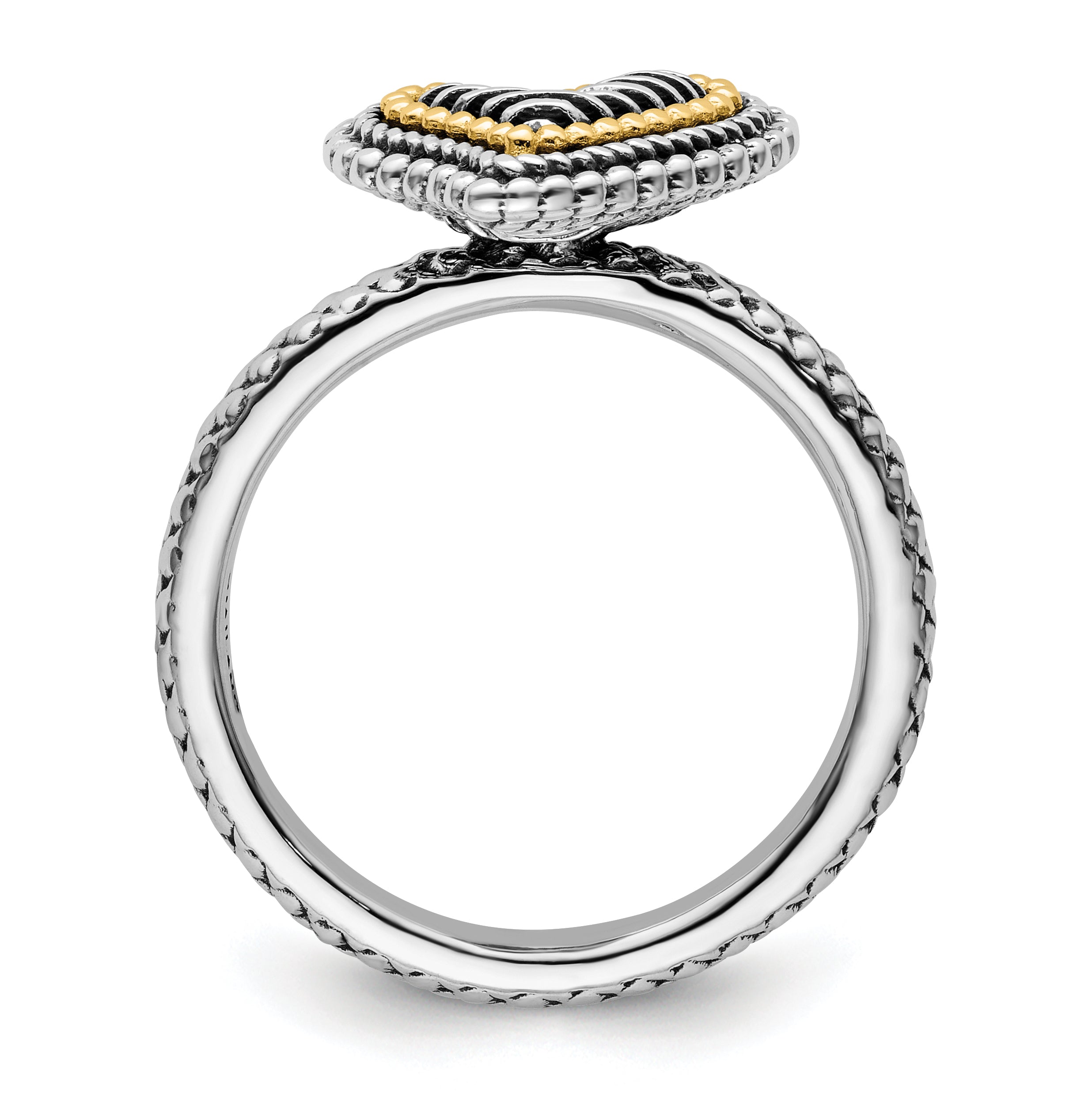 14K/Silver Two Tone Sterling Silver & 14K Stackable Expressions Antiqued Heart Ring (Size 7 Only)