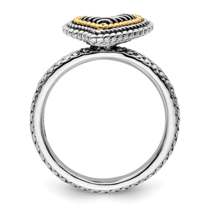 14K/Silver Two Tone Sterling Silver & 14K Stackable Expressions Antiqued Heart Ring (Size 7 Only)
