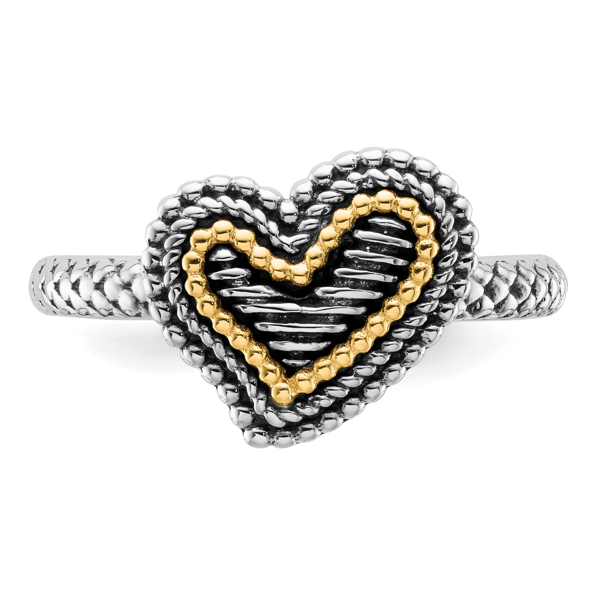 14K/Silver Two Tone Sterling Silver & 14K Stackable Expressions Antiqued Heart Ring (Size 7 Only)