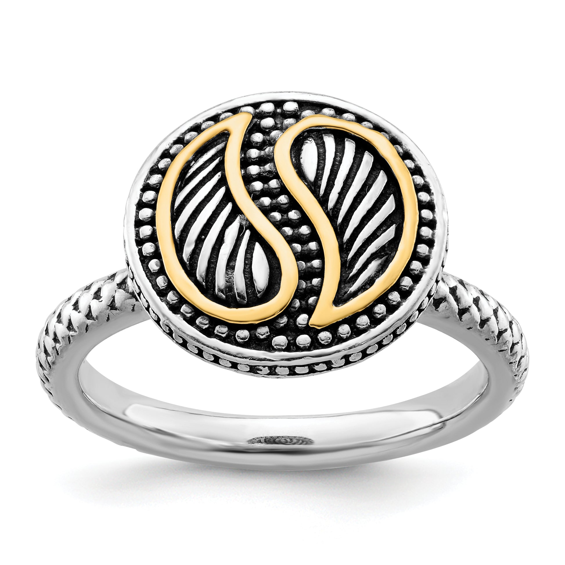 14K/Silver Two Tone Sterling Silver & 14K Stackable Expressions Antiqued Ring