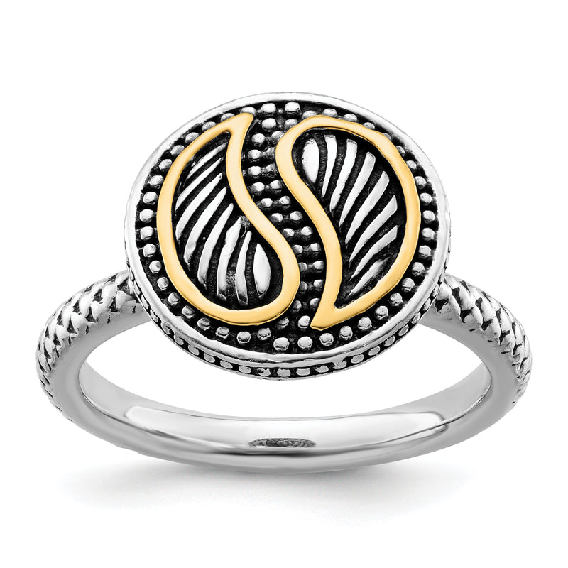 14K/Silver Two Tone Sterling Silver & 14K Stackable Expressions Antiqued Ring