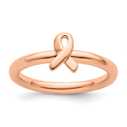 Sterling Silver Stackable Expressions Rose Gold Awareness Ribbon Ring