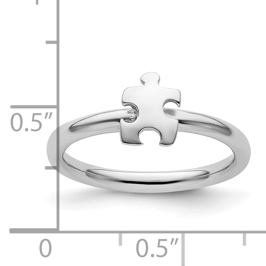 Sterling Silver Stackable Exp. Rhodium Plated Awareness Puzzle Piece Ring