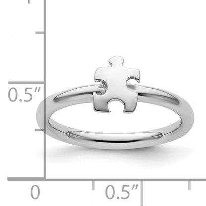 Sterling Silver Stackable Exp. Rhodium Plated Awareness Puzzle Piece Ring