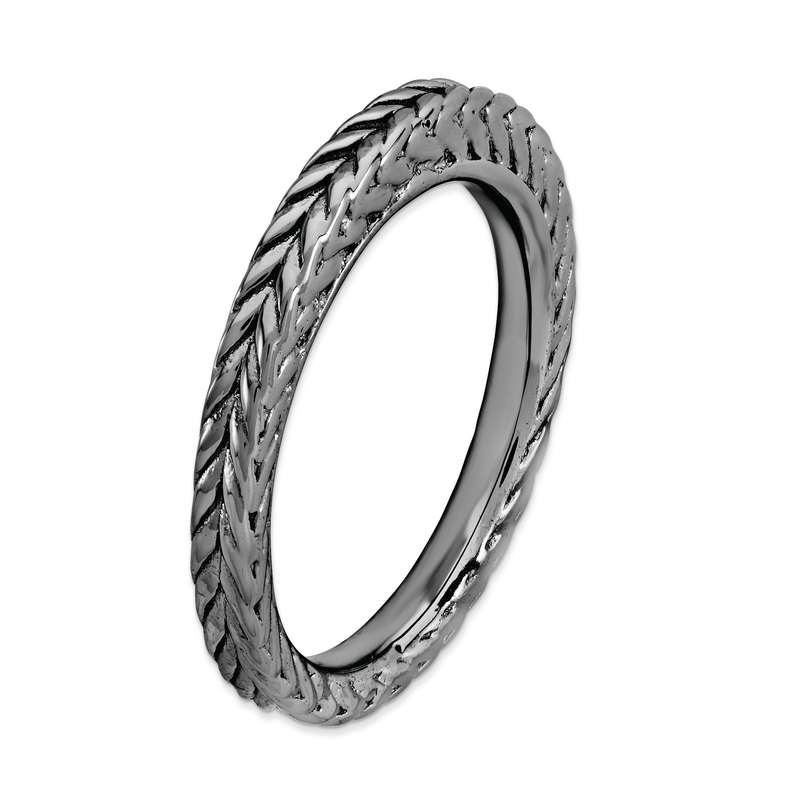 Sterling Silver Stackable Expressions Black Plated Domed Ring