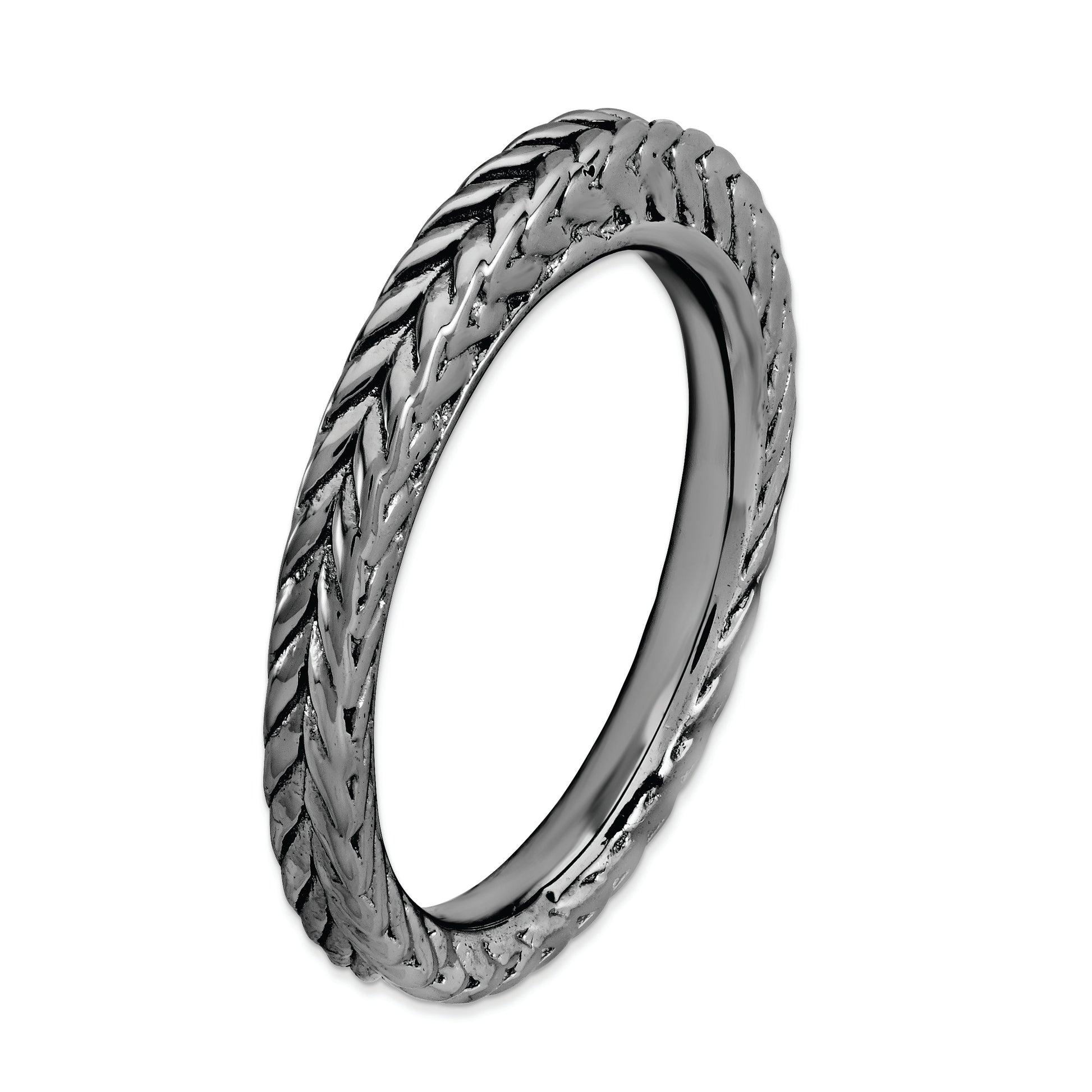 Sterling Silver Stackable Expressions Black Plated Domed Ring