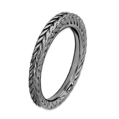 Sterling Silver Stackable Expressions Black Plated Domed Ring