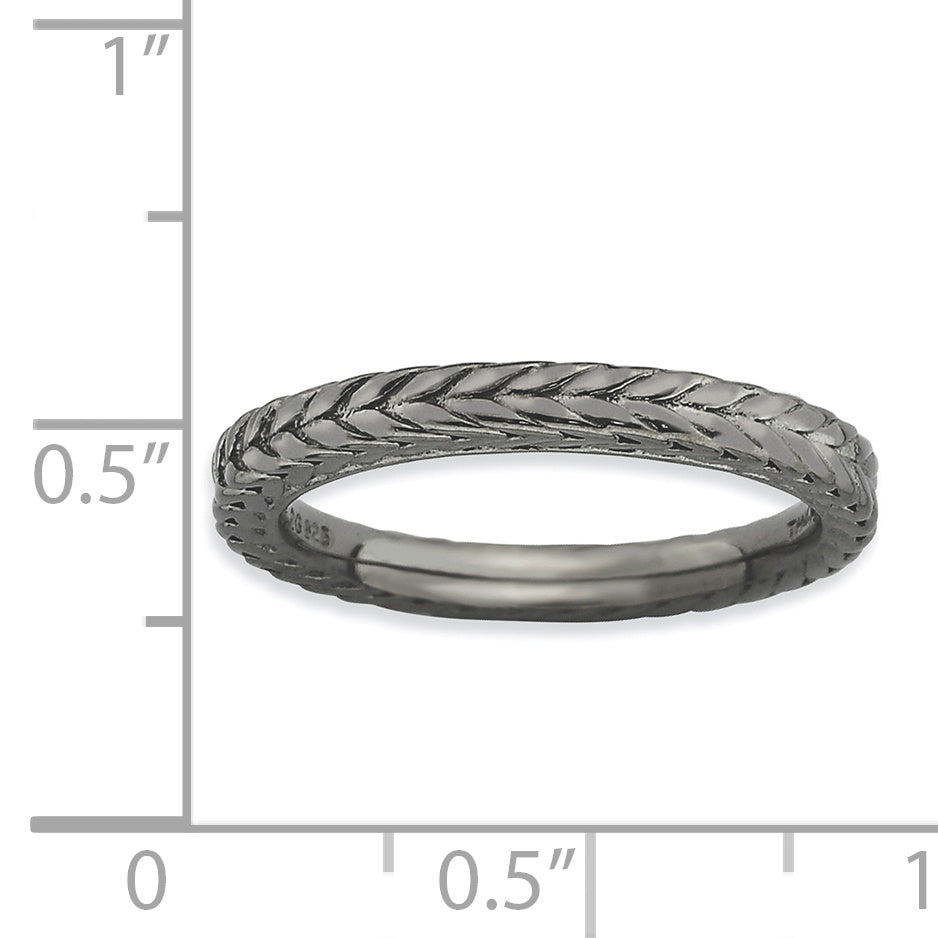 Sterling Silver Stackable Expressions Black Plated Domed Ring