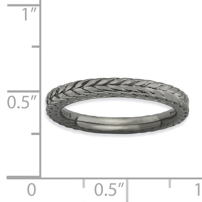 Sterling Silver Stackable Expressions Black Plated Domed Ring